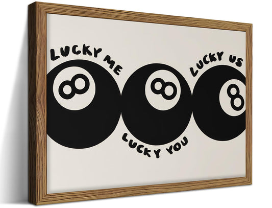Trendy Black 8 Ball Wall Art, Funny Lucky You Y2k Canvas Wall Decor Painting, Funky Cool Billiards Posters Prints Pictures for Living Room Bedroom Apartment Dorm Room Decor 12x16 Inch Wood Framed