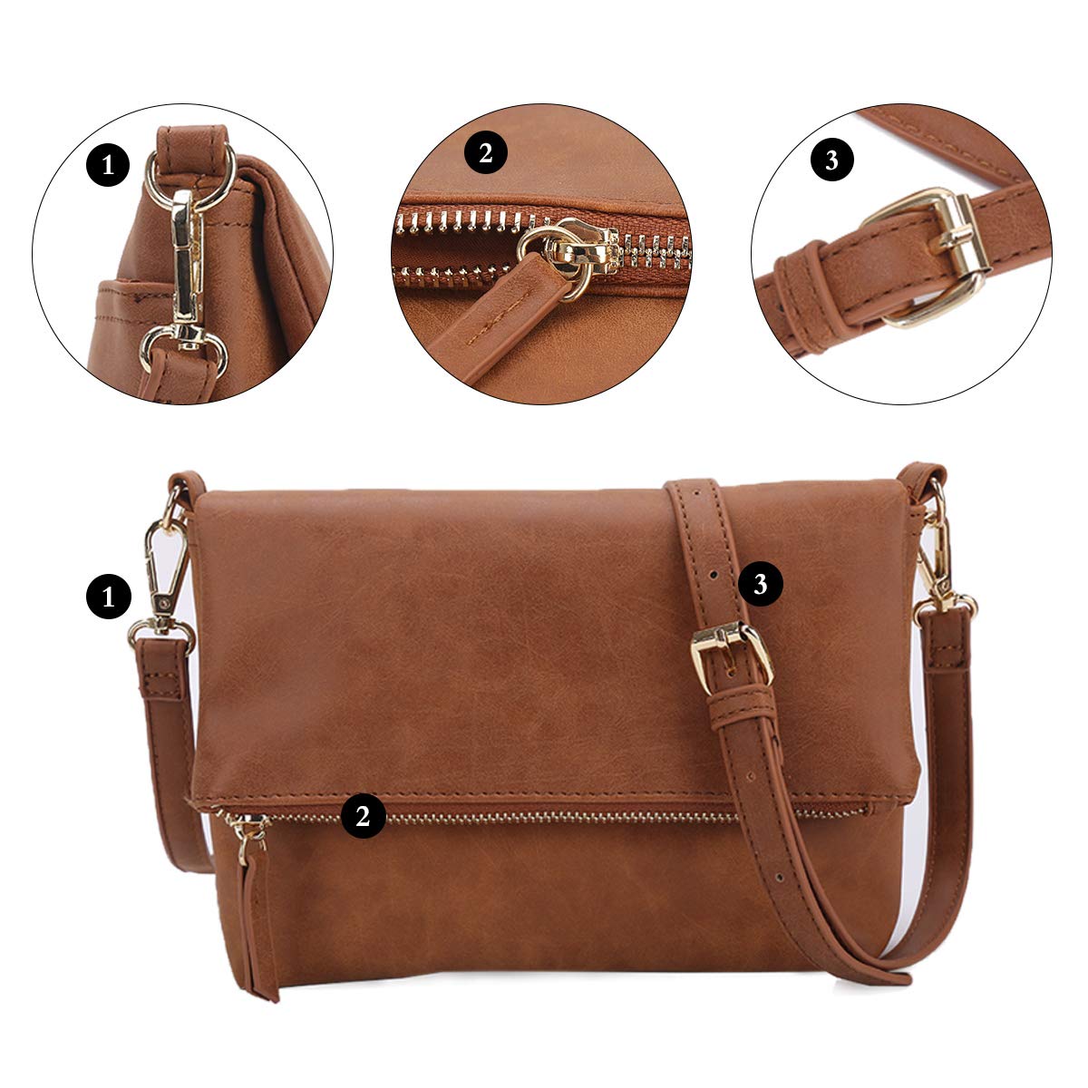 Gladdon Small Crossbody bags for Women Cross body Purse Shoulder Bag Brown