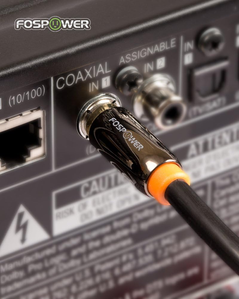 [24K 10ft FosPower Digital Audio Coaxial Cable Gold Plated Connectors] Premium S/PDIF RCA Male to RCA Male for Home