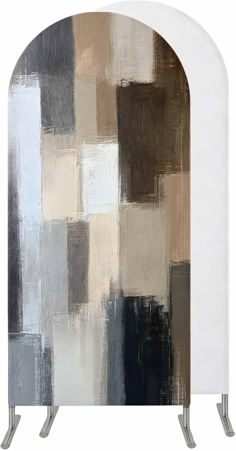 Jnbasdffb 7.2 Modern Grey Brown Wedding Arch Cover,Stretchy Spandex Arch Backdrop Stand Covers FT,Abstract Oil Painting