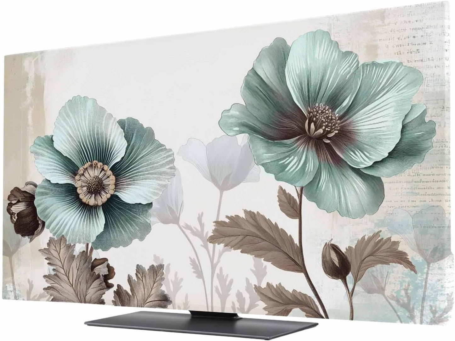 Singingin 65 Inch, Blue Broccoli TV Dust Cover Vintage Victorian Style Flowers Computer Monitor Cover Dustproof