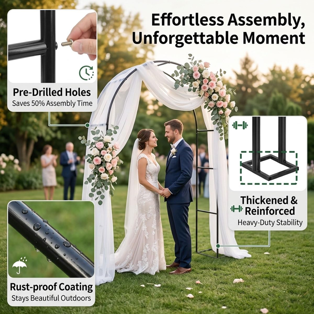Metal Garden Arch Trellis for Climbing Plants, 4.6ft 7.8ft 10ft Outdoor Archway Arbor Stand for Roses, Cucumber Vines Frame for Raised Bed, Patio Backyard Wedding Decoration(White,W7.87ft*H7.22ft)