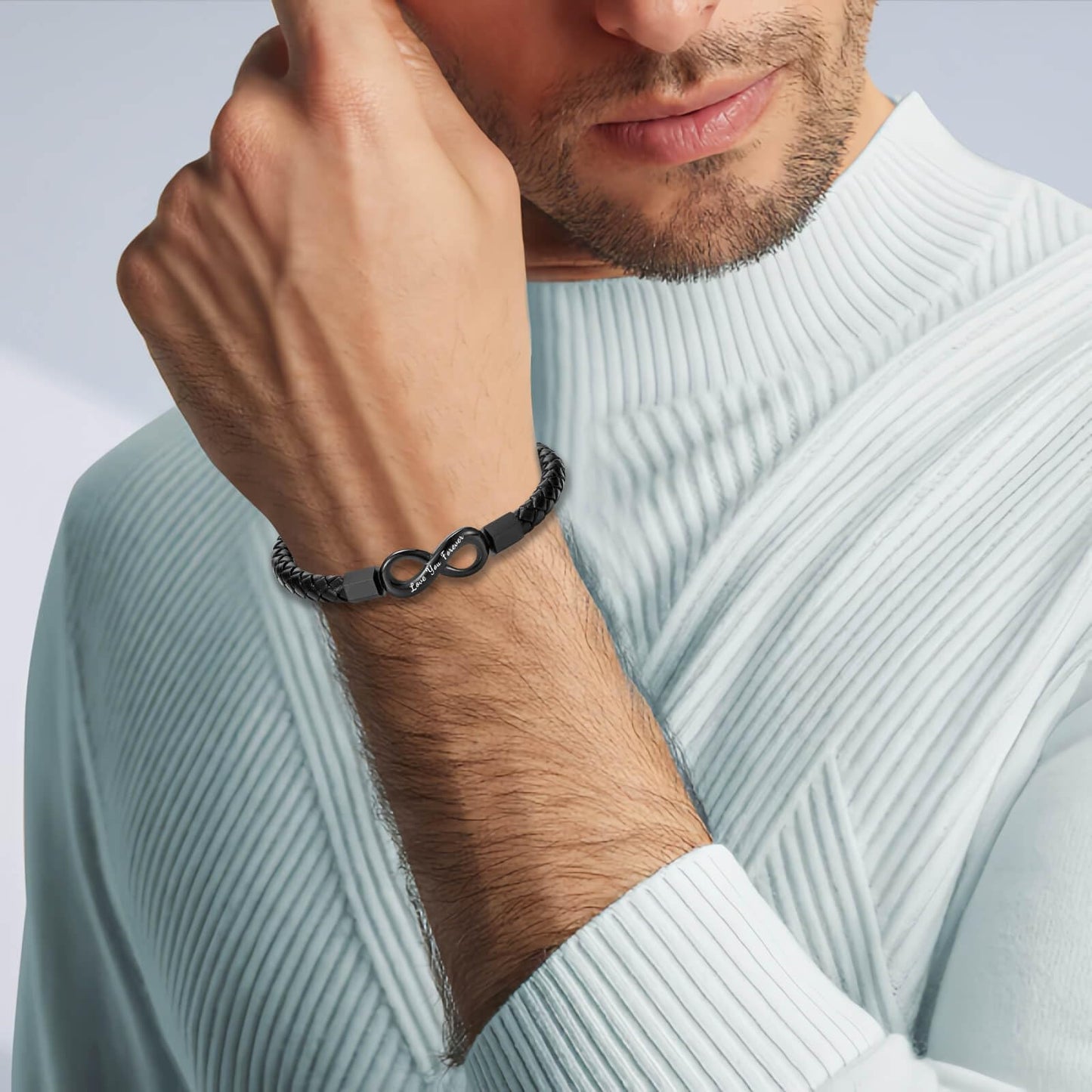 Coolvy To My Man Infinity Bracelet for Men Valentine Birthday Christmas Gifts for Boyfriend Husband Personalized Leather Bracelets