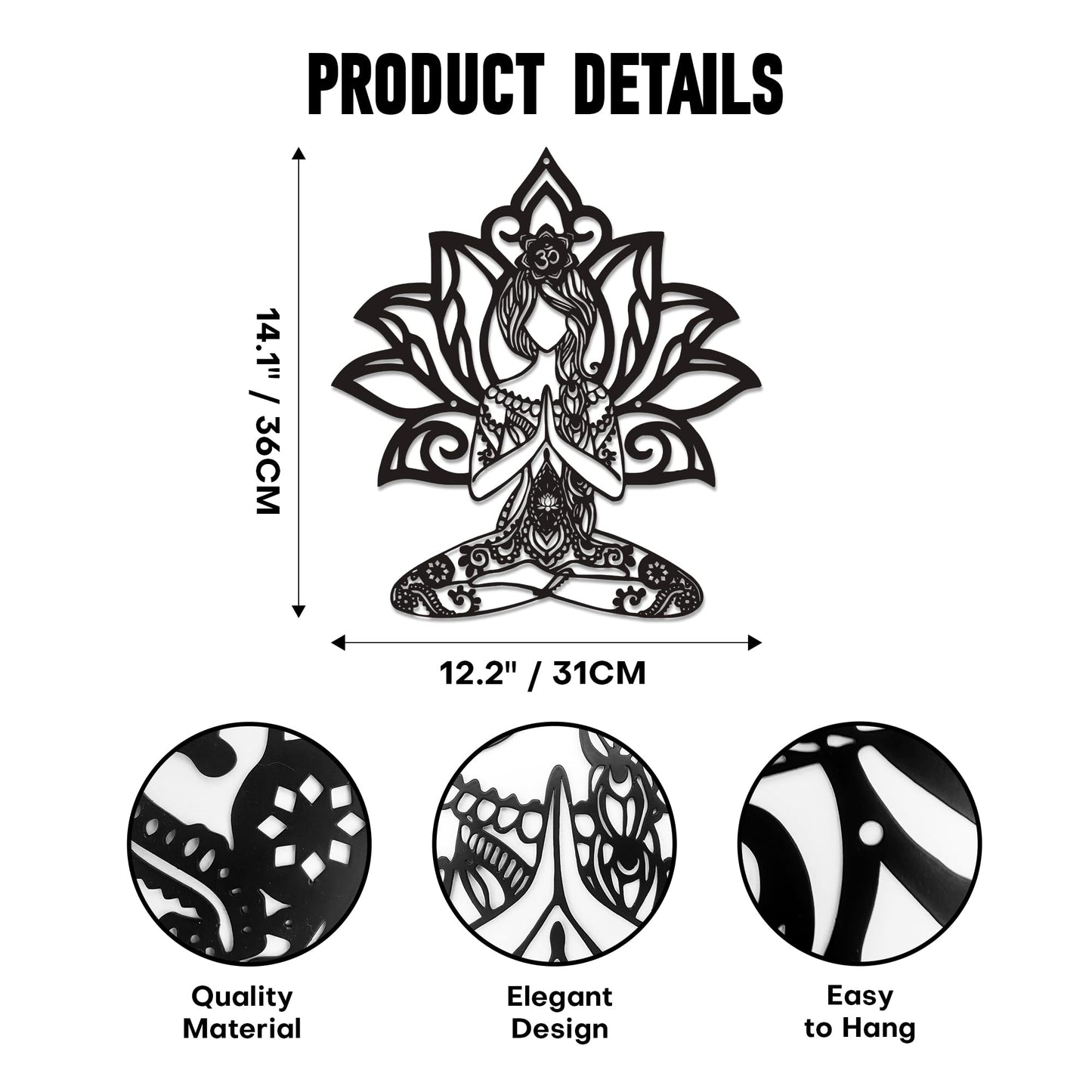 Rajukit Zen Wall Art–Meditating Girl & Lotus Metal Wall Decor–Serene Meditation & Yoga Room Decor for Mindful Spaces