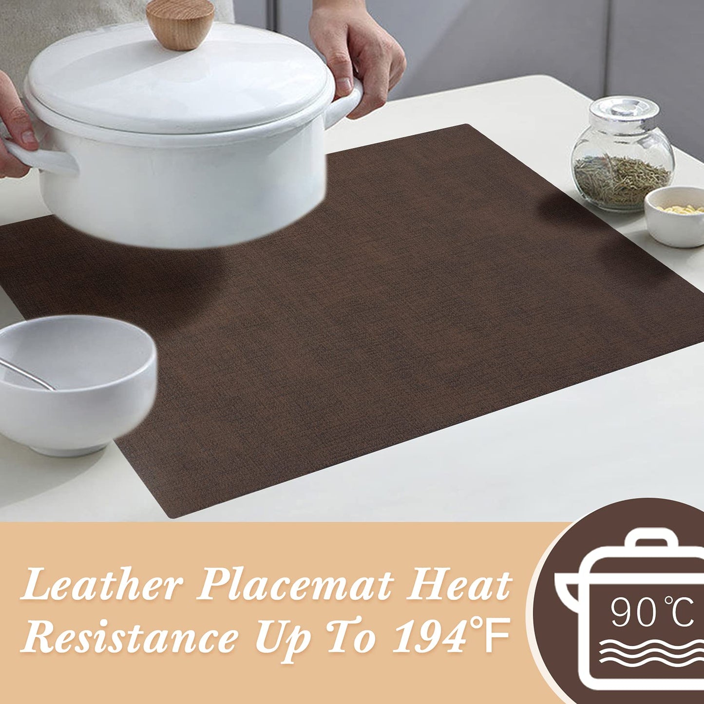 SUEH DESIGN Leather Placemats Set of 6 Reversible Table Mats Heat Resistant Waterproof No-Slip Place Mats for Dining Table Kitchen Parties
