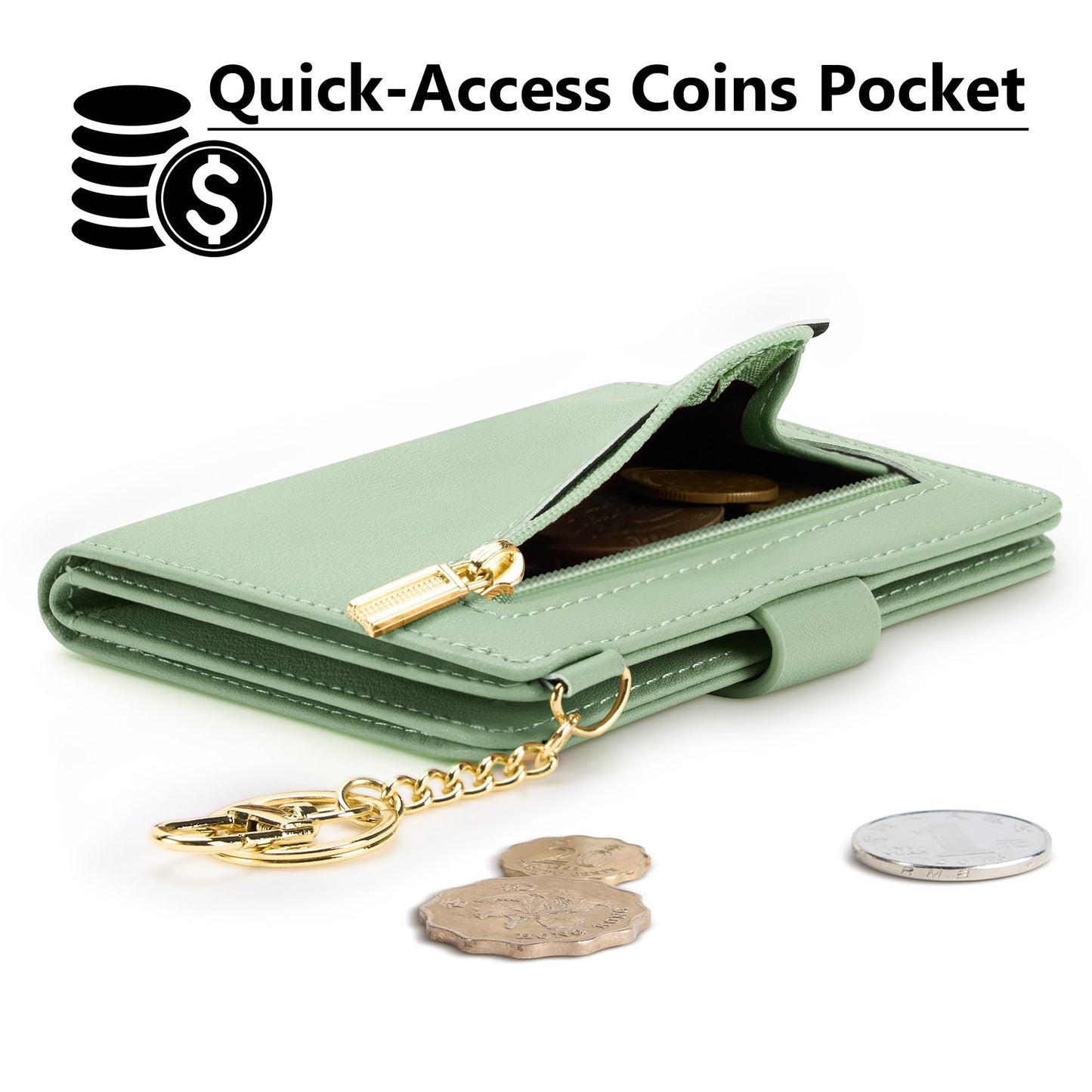 Airkit Small Wallets Woman RFID Blocking Leather Credit Card Holder - with ID Window - Card Wallets for Women - with Zipper Coin Purse - Keychain Wallet