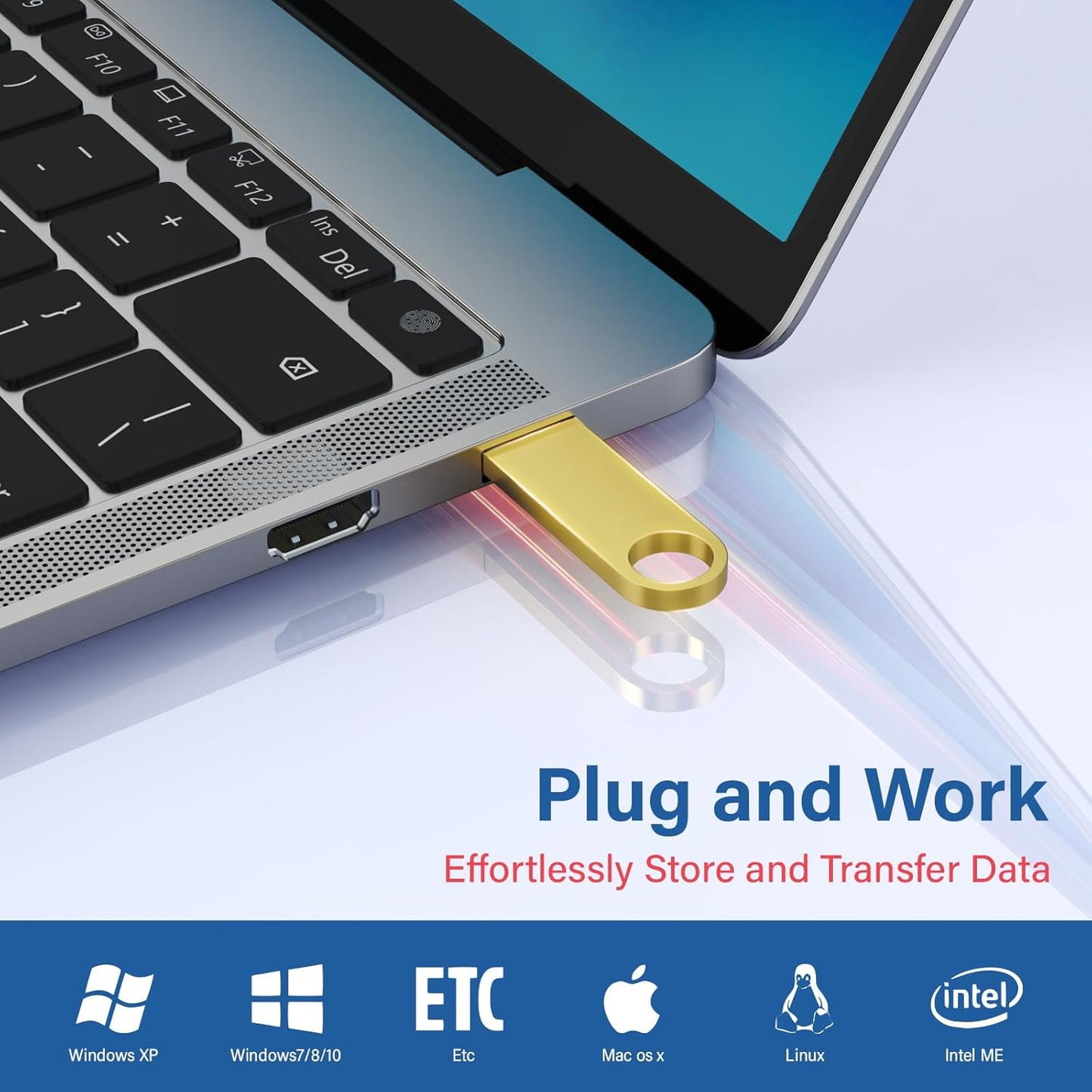 Wooolken 16GB 2 Pack 2.0 USB Flash Drive with Keychains, Sleek Metal USB Thumb Drives Memory Stick for PC Laptop