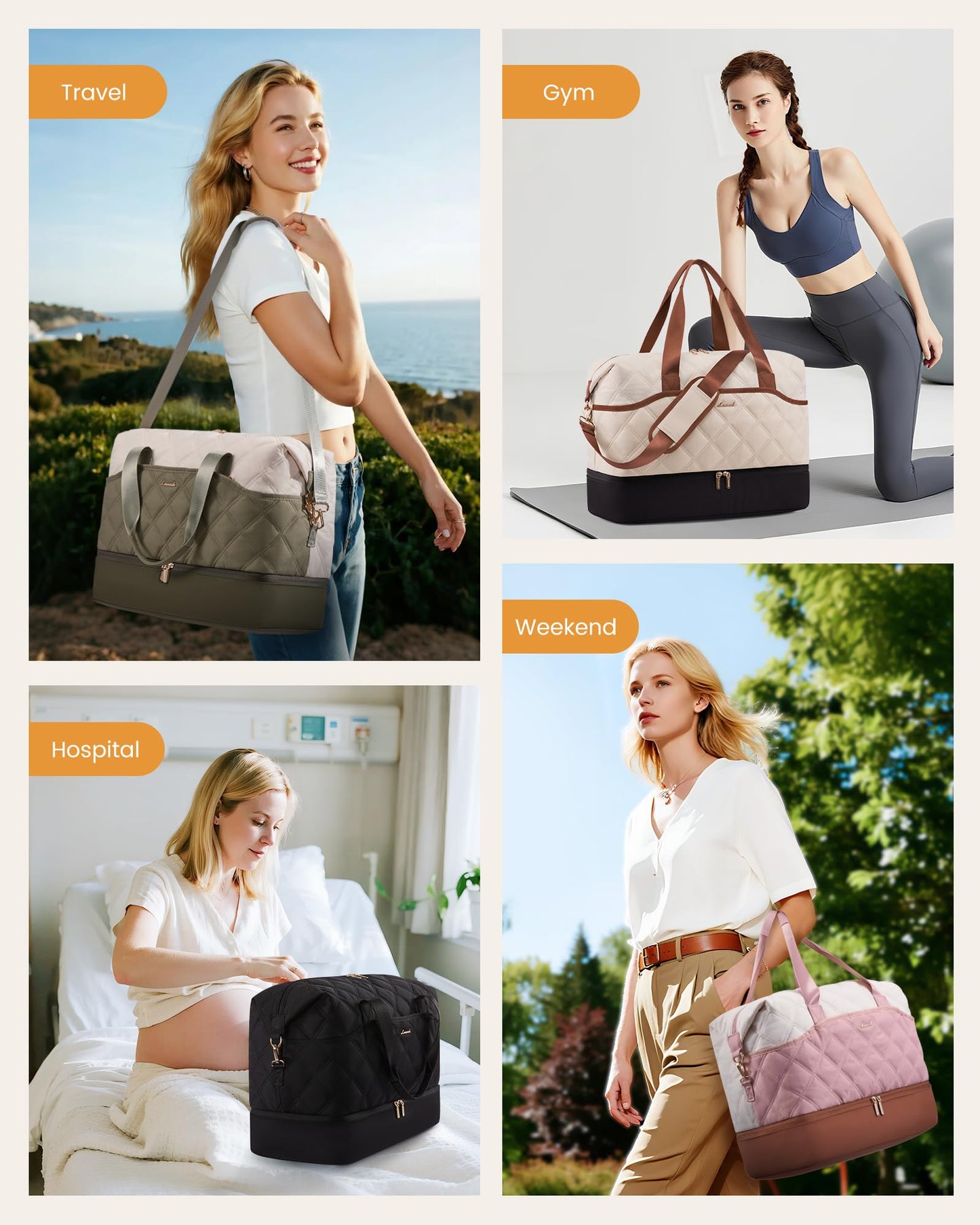 LOVEVOOK Weekender Bags for Women with Shoe Compartment, Lightweight Travel Duffle Bag with Wet Pocket, Hospital Overnight Bags for Women Labor Delivery, Personal Item Carry On Bag for Gym, Sport