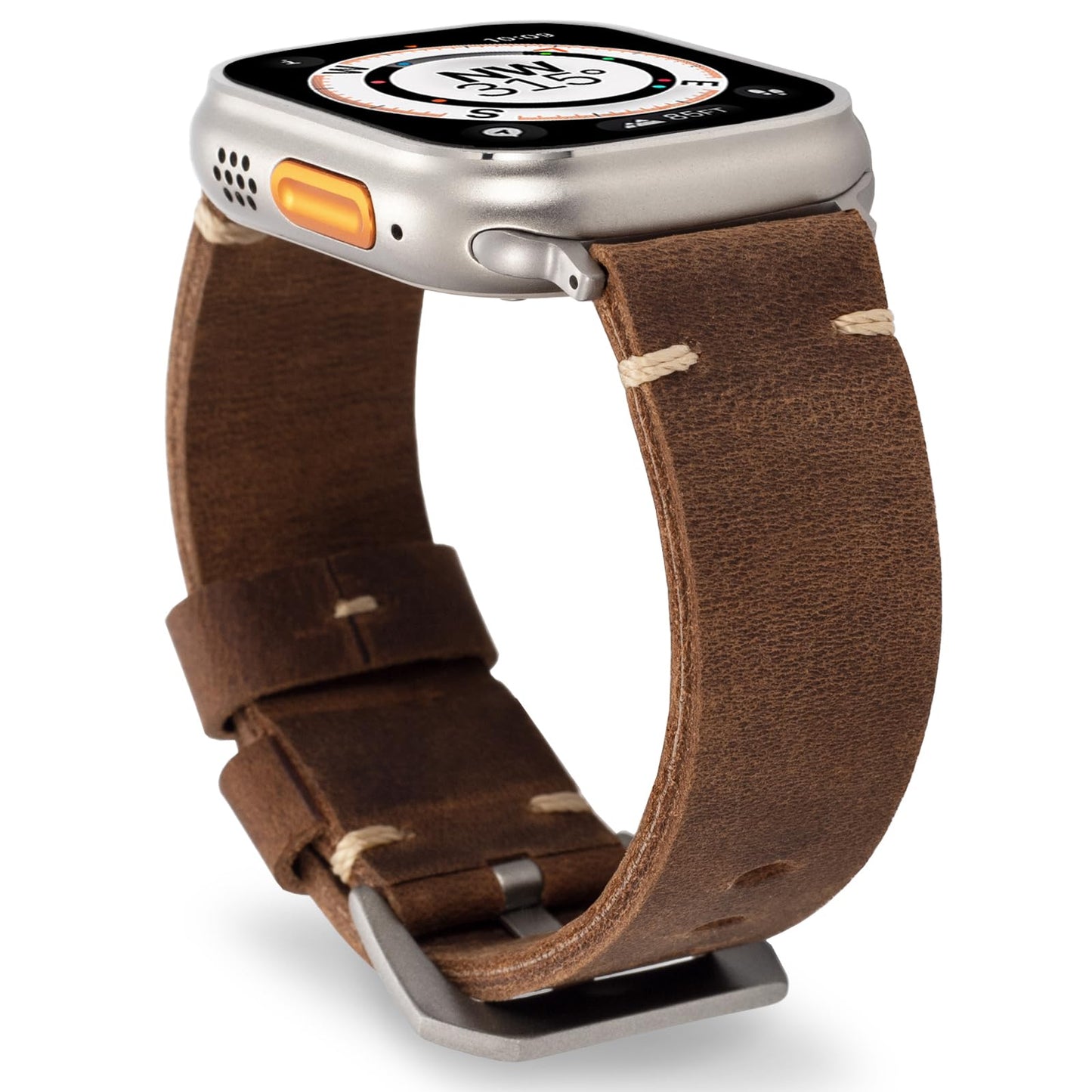 Handmade Double Sided Leather Bands Compatible with Apple Watch Ultra 2/Ultra Band 49mm 46mm 45mm 44mm 42mm ，Men Retro Design Grain Genuine Leather Band For iWatch Series SE 10 9 8 7 6 5 4 3 2 1