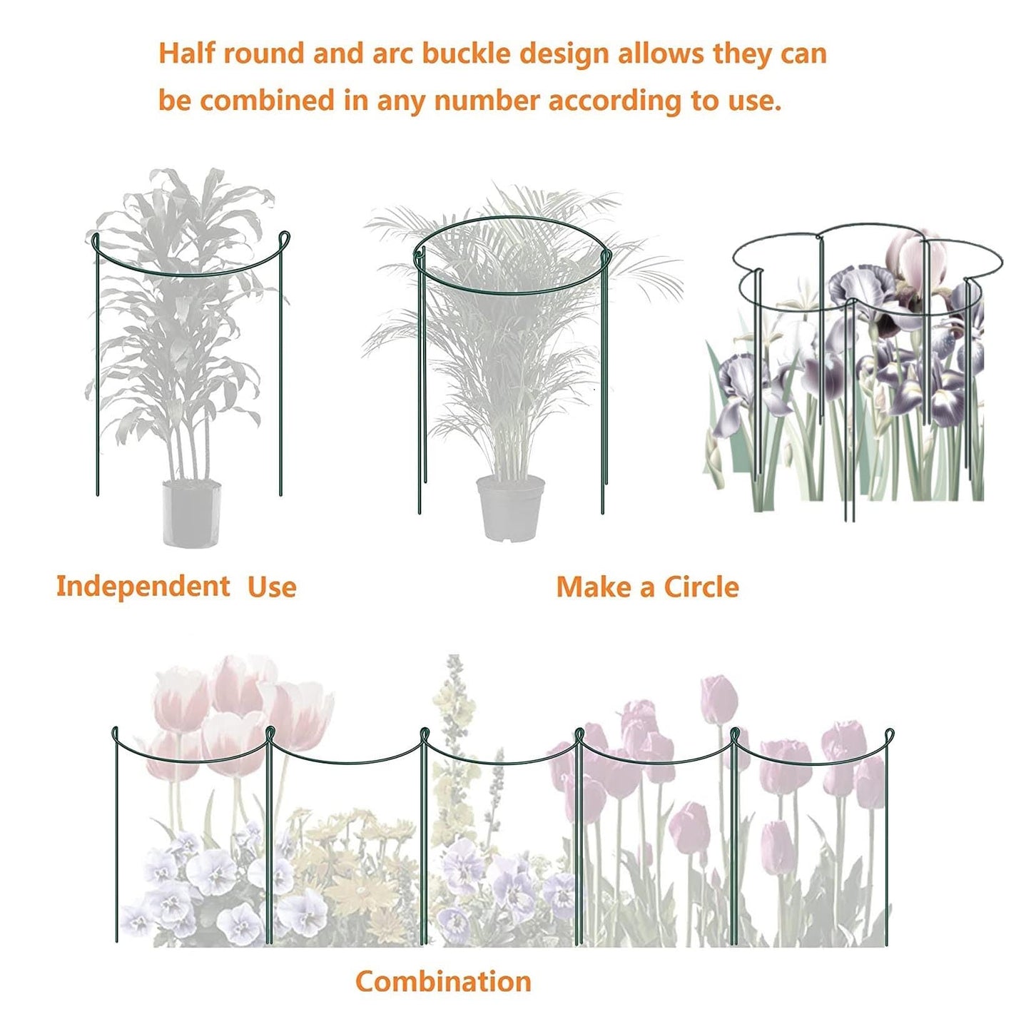 6 Pack 24 Inch High Plant Stake,Garden Plant Support,Half-Round Peony Cage Plant Ring Hoop