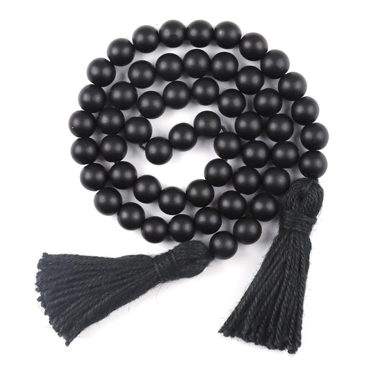 RAMIRABI Wood Beads Garland with Tassels Farmhouse Rustic Prayer Boho Beads for Boho Home Decor, Wall Hanging Decoration (Black)