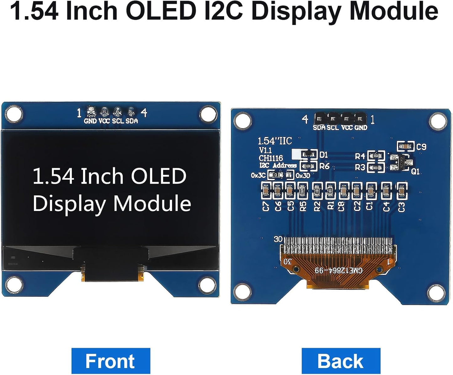 MELIFE 2pcs 1.54 Inch I2C 128x64 SSD1309 OLED IIC Display Module, Pixel Driver Self-Luminous OLED Screen Board