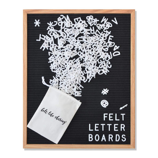 Black Felt Letter Board 16x20 Inches, Changeable Letter Board Plus 348 White Plastic Letters, Warm Oak Frame Wooden Letter Board w/Sawtooth Wall Hanger + Drawstring Pouch For Letterboard Letters