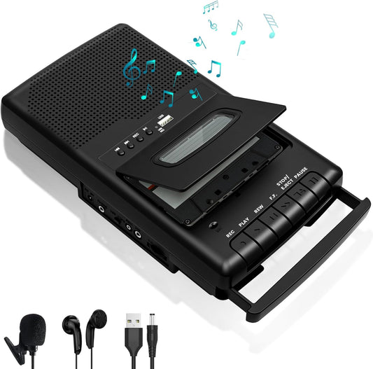 DigitPro Cassette MP3 Player & Tape Recorder with USB Lapel Microphone - Portable USB Player & Tape to Digital