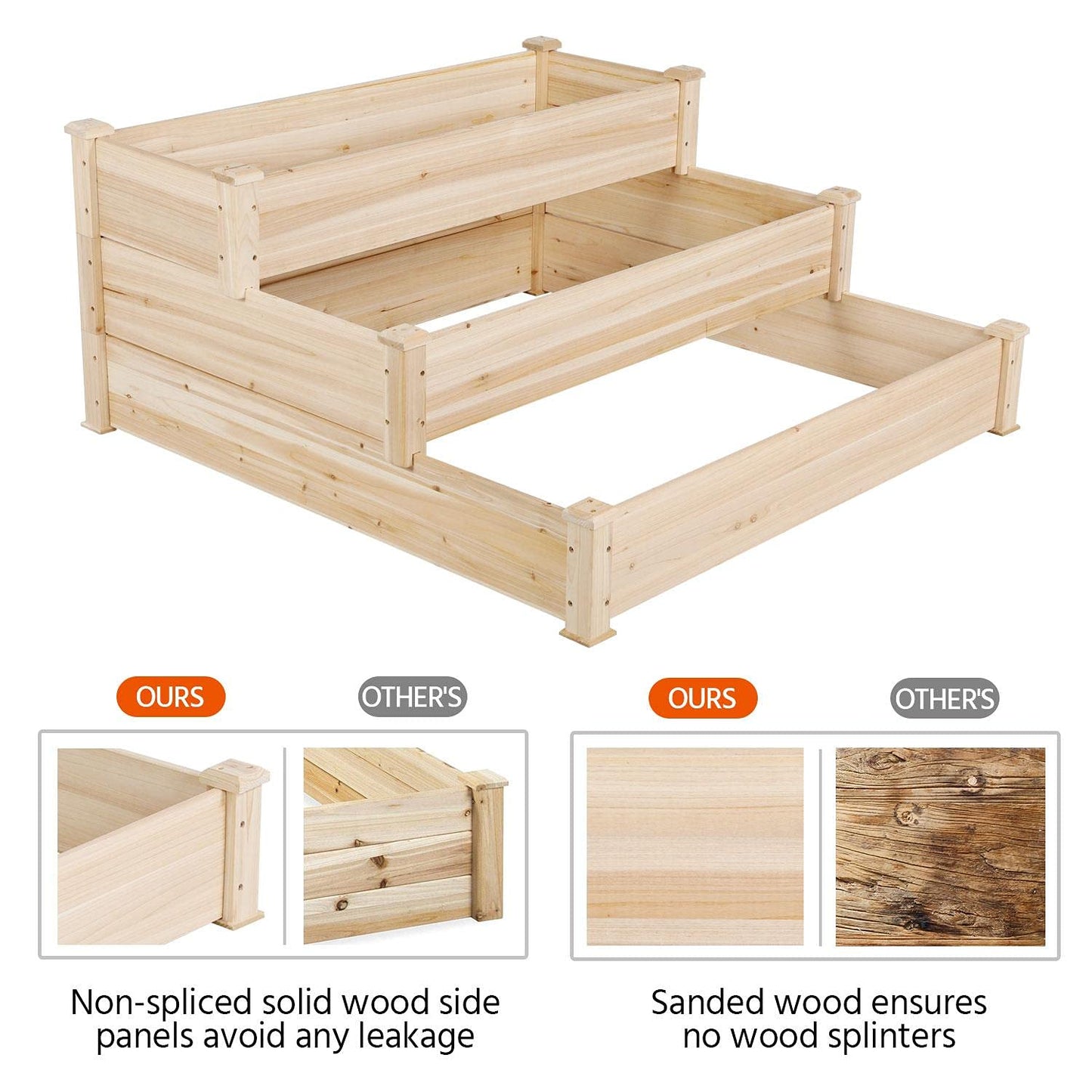 Yaheetech 3 Tier 47 x 47 x 22in Raised Garden Bed Horticulture Outdoor Elevated Flower Box Tiered Garden Bed Wooden Vegetables Growing Planter for Backyard/Patio/Gardener