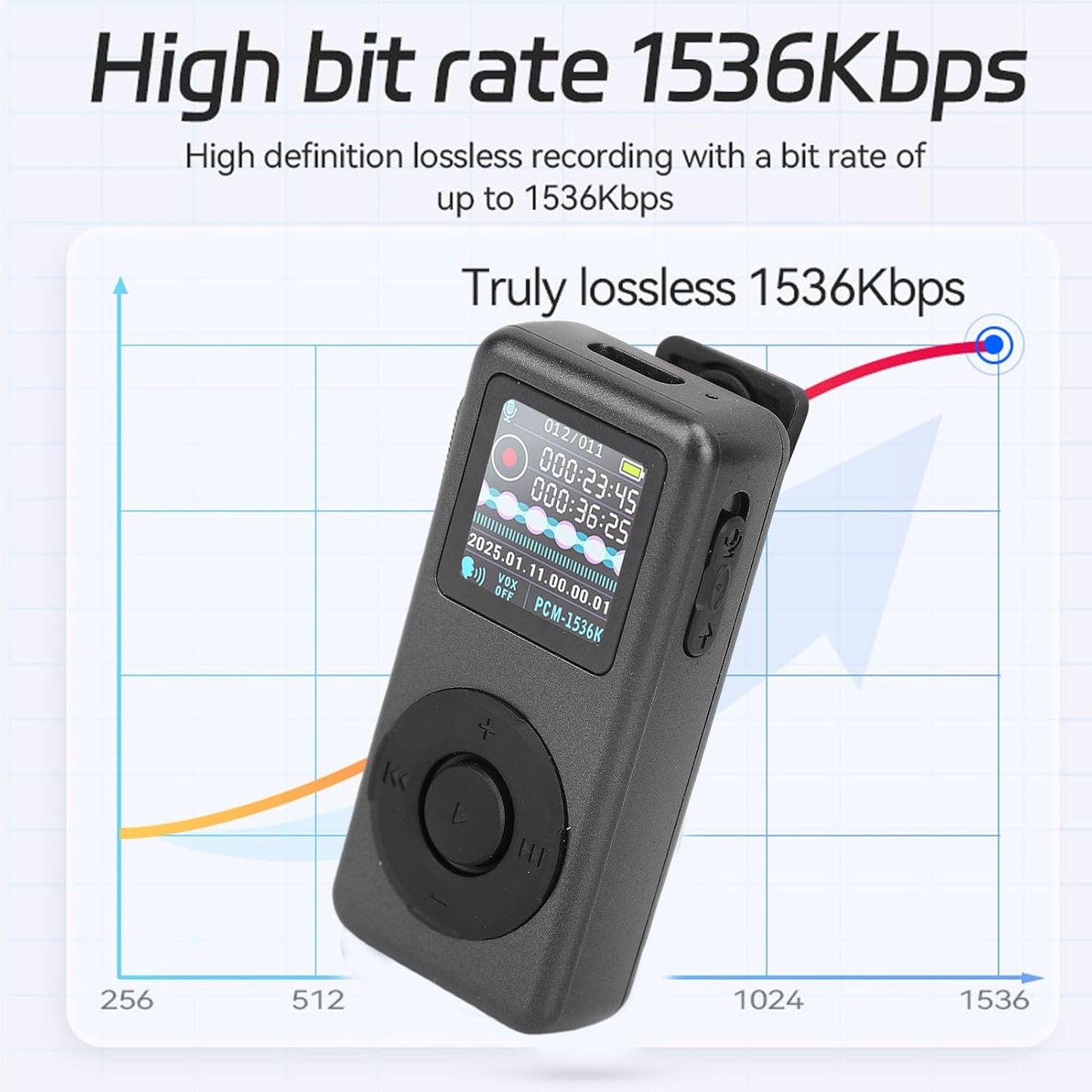 XUMIUZIY MP3 1536Kbps 5 (8GB) Player, Music Player Digital Audio Player with Noise Reduction HD Lossless Recording