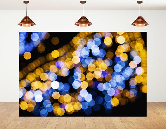 KeyWork 10x8ft Blue Gold Bokeh Backdrop Glitter Night Light Abstract Sparkle Photography Background for Wedding