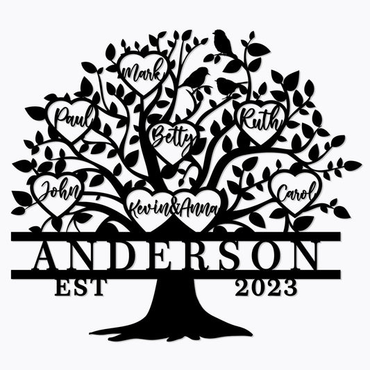 Personalized Family Tree of Life Metal Wall Art - Custom Engraved Names Sign for Wedding Gifts, Home Decor, Anniversary - Elegant Metal Sign for Family Tree Display (12Inch - 52 Inch)