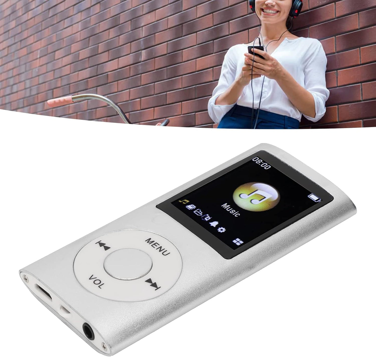 ASHATA MP4 MP3 MP4 1.8 Inch Player, Portable Lossless Player Support Memory Cards Student Slim LCD Screen, Supports
