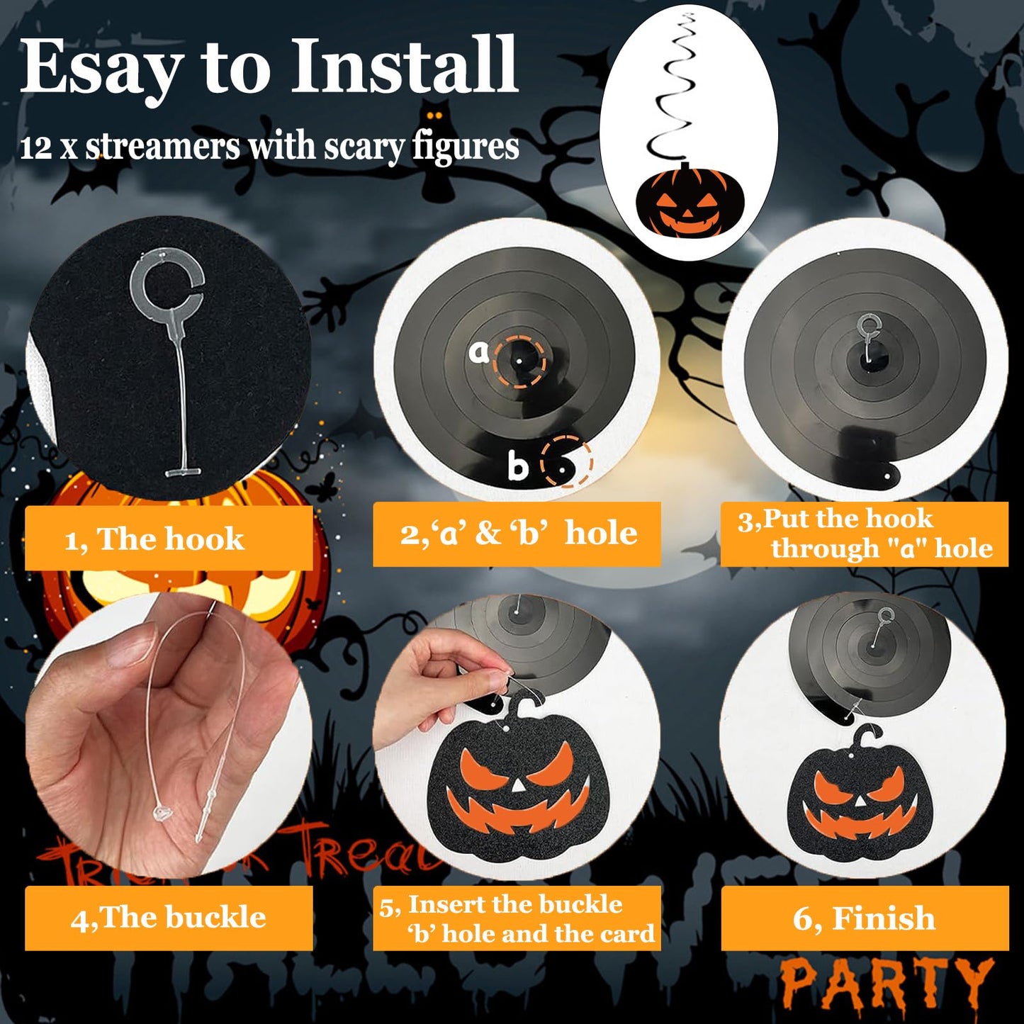 Halloween Decorations Indoor Party Decor, HAPPY HALLOWEEN Accessories with TRICK OR TREAT Banner, 3 PCS Large Garland Bat Ghost Pumpkin, Hanging Party Supplies Backdrop for Home Office Classroom