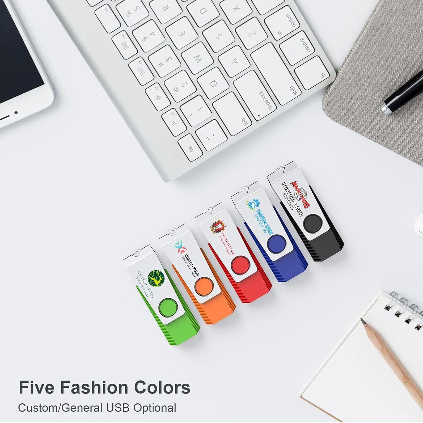 Wooolken 5 Pack 16GB 2.0 (5 Flash Drive, USB Memory Stick with Lanyards Swivel USB Stick for Data Storage and Backup