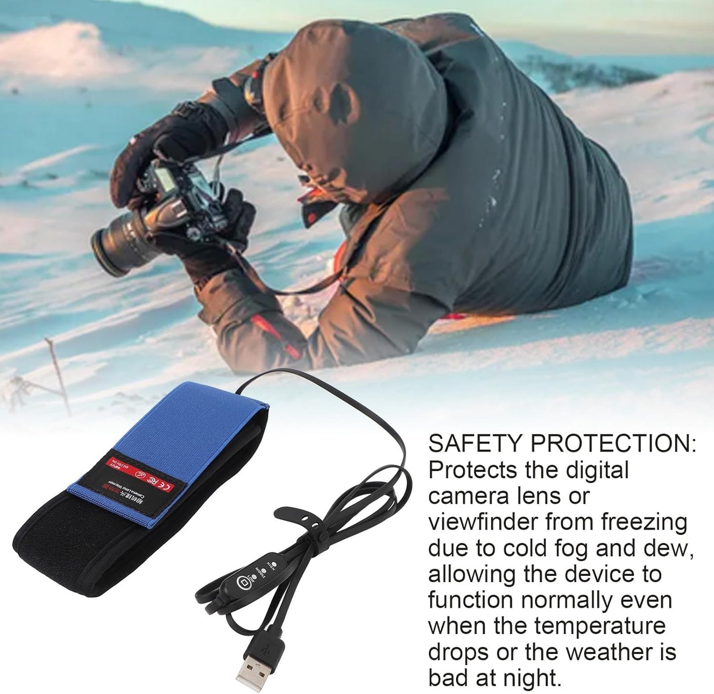 Denash 3 (545mm) Lens Heater,Anti Fog Belt Temperature Levels Lens Warmer,Lens Heater with USB Fasteners for Camera