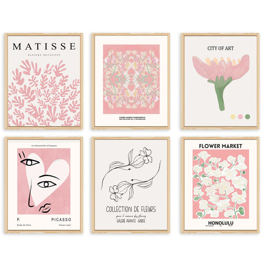 QIAOMICS Pink Flower Market Wall Art Prints,Cute Matisse Wall Decor Aesthetic,Colorful Exhibition Posters Wall Decor Posters for Bedroom,Dorm (8"×10" Unframed)