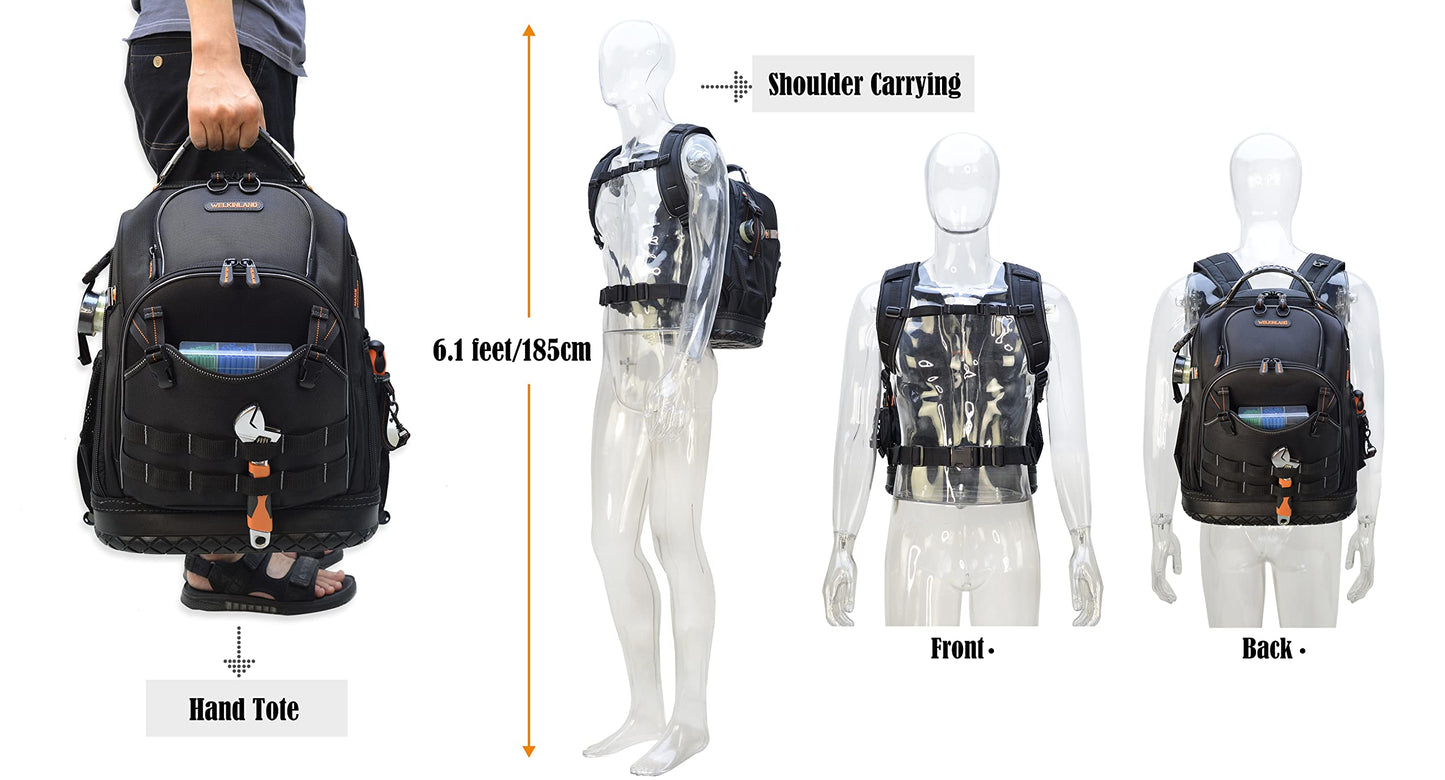 WELKINLAND 77-Pockets Electricians Tool Backpack, Tool Backpack For Men, HVAC Tools Bag Backpacks, Tools Backpacks For Construction