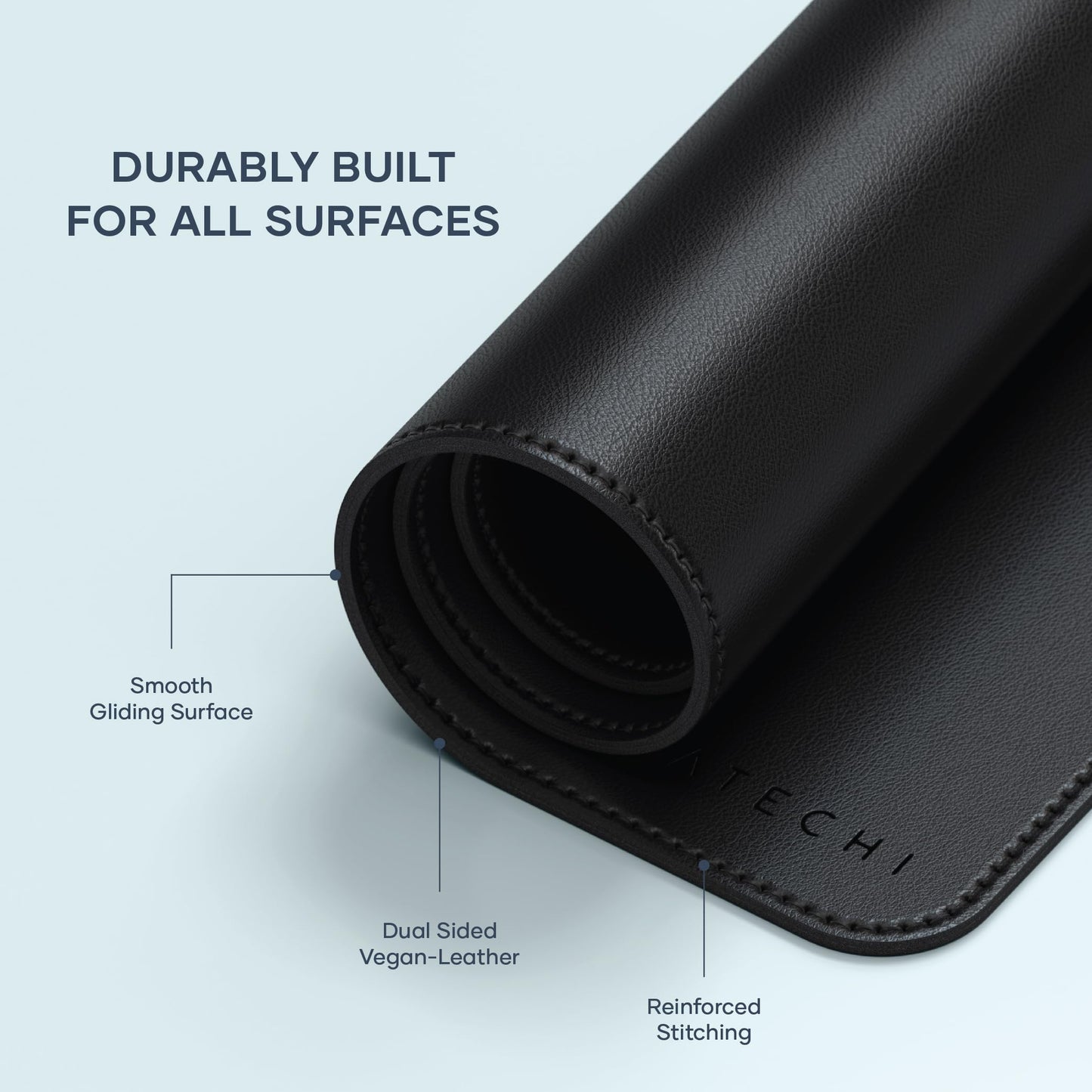 Satechi Vegan Leather Desk Mat, Large Mouse Pad Scratch and Water Resistant, Easy to Clean, Desk Pad for Office and Home, 26.8” x 12.4” x 0.1” - Black