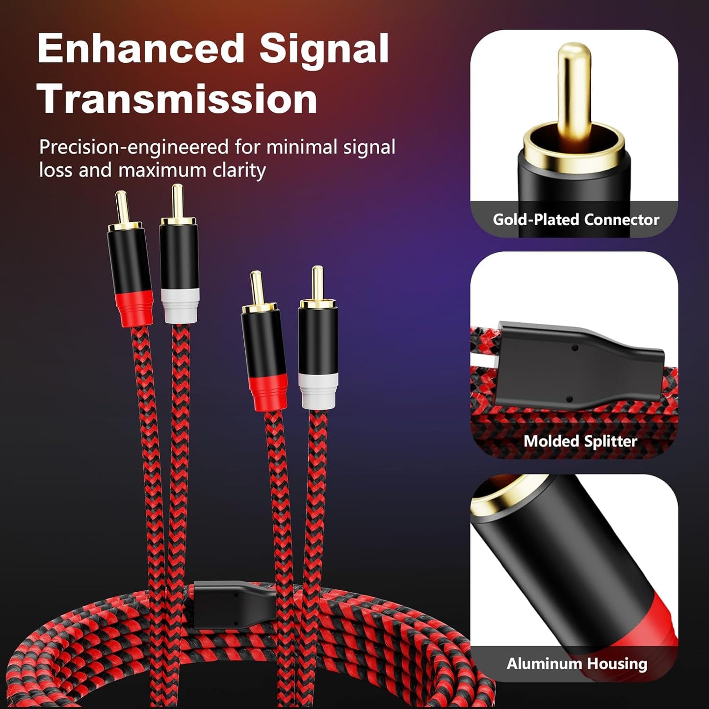 Jelly Tang 10Ft,2Rca 2-RCA etc(10Ft/3M) RCA Cable Male to Male Audio Stereo Subwoofer Cable [Hi-Fi Sound] Nylon-Braided