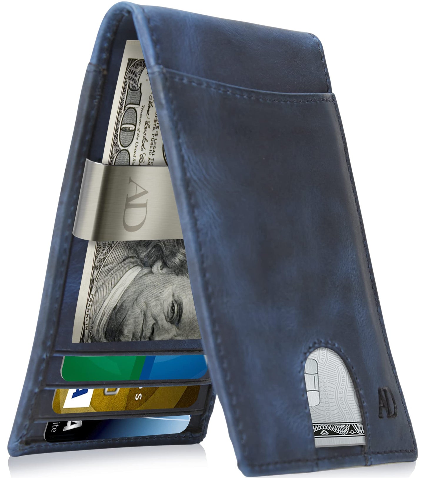 Access Denied Real Leather Wallets For Men - Money Clip Bifold Wallet RFID Front Pocket Thin Minimalist Mens Wallet Credit Card Holder