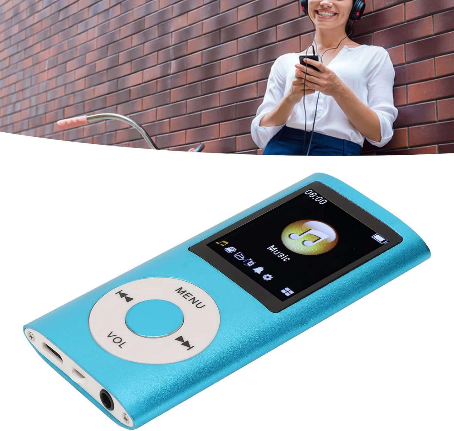 SUNGOOYUE MP3 1.8 Inch MP3 Player Stylish Multifunctional Lossless Sound Slim LCD Screen Portable Music Player (Blue)