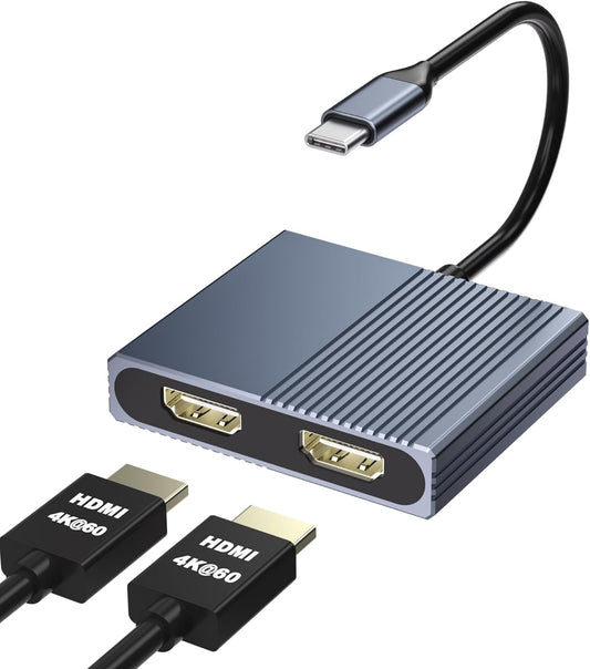 Movcle 2 4K@60hz HDMI Splitter for Dual Monitors, Dual HDMI Adapter for Monitors, Display, USB C to Double Adapter