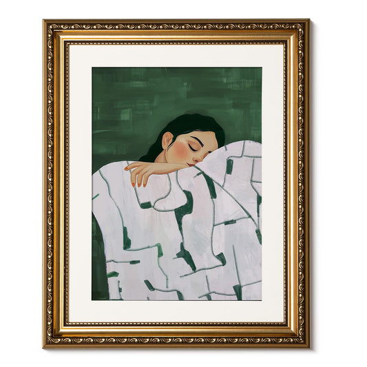 ARPEOTCY Gold Framed Canvas Wall Art, Sofa Sleeping Woman Art Prints, Contemporary Minimalist Decor for Living Resting Room Bedroom Apartment Dormitory Hotel, Trendy Girls Decor,13x16 Inch