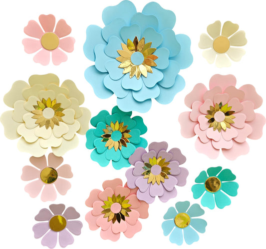 Mybbshower Pastel Paper Flower for Wall Decor Easter Flowers Supplies Birthday Bridal Baby Shower Colorful Nursery Room Macaron Decor (10 inch-6 inch) Pack of 12