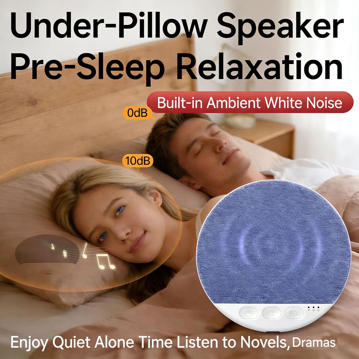 2026 1Pcs-Round) Upgrade Pillow Speaker for Sleeping, Sleep Speaker Under Pillow Bluetooth with White Noise, Dual-Mode