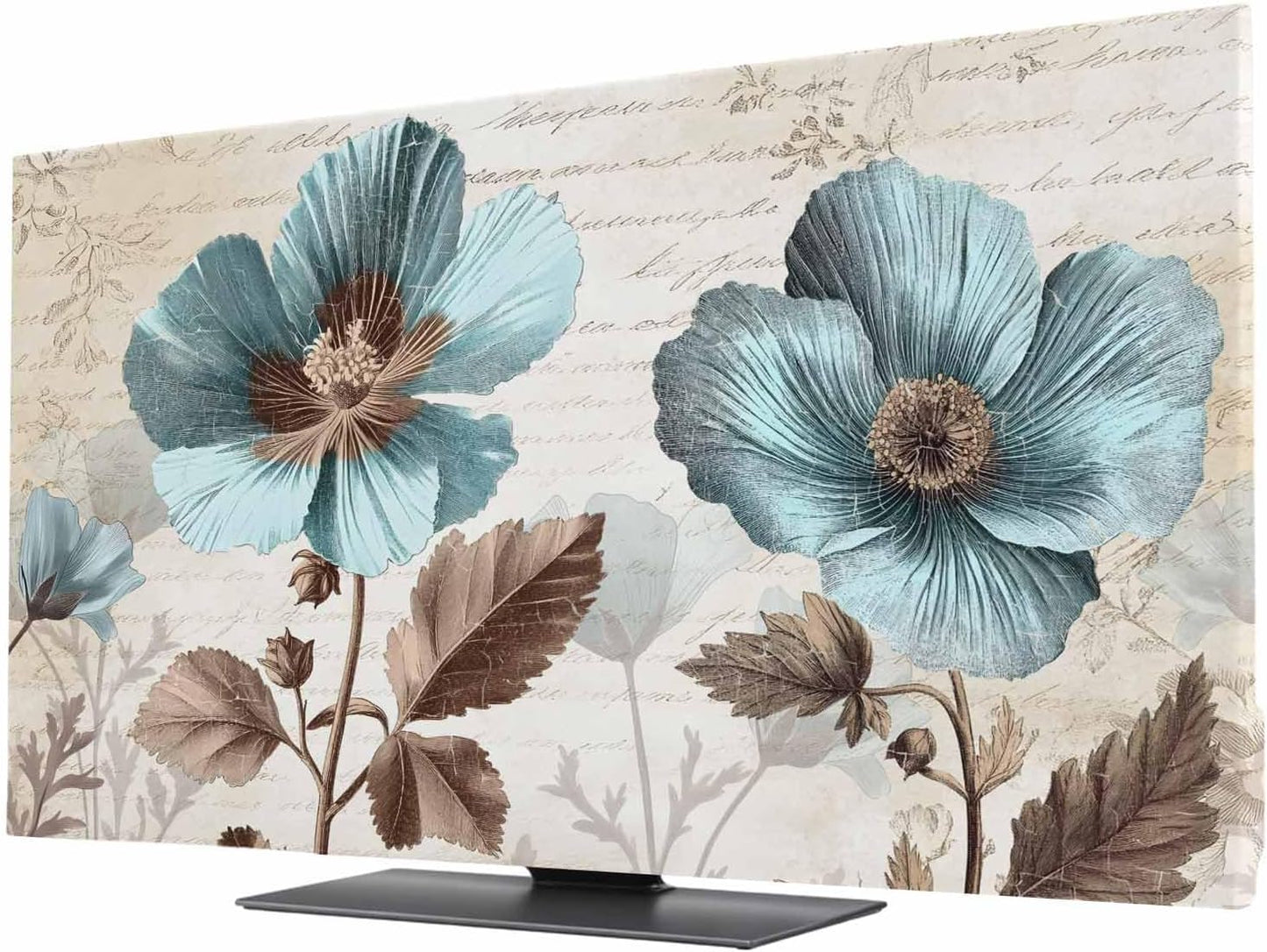 Yukro 32 Inch, 28"x16" Rustic Blue Indoor TV Dust Cover, Broccoli Flower Leaf Farmhouse Vintage Brown Elastic TV