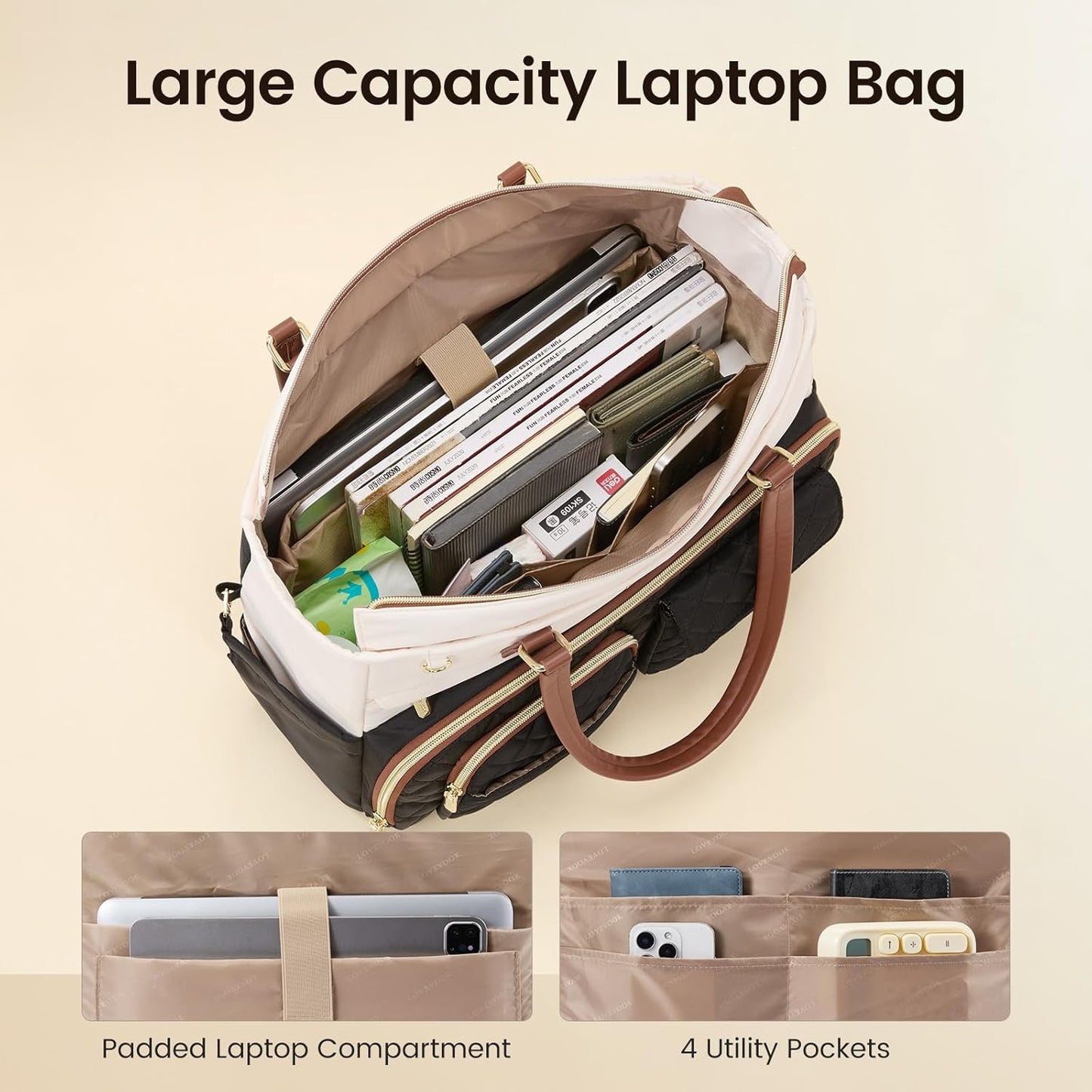 LOVEVOOK 17.3 Inch 17.3 Inch Tote Bag for Women, Work Bag with Large Cup Holder, Large Capacity Teacher Tote with Multi