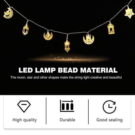 Uonlytech 1 Set Muslim Ramadan String Lights Muslim Eid Party Light Decors Eid Mubarak Decoration Fairy String Lights Battery Operated LED Ramadan Lamp for Festival Golden