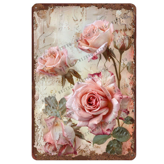 WIZYXQ Metal Signs Rose Flower Vintage Metal Tin Sign for Home Office Kitchen Bar Cafe Garden Wall Decor 12x8 Inch