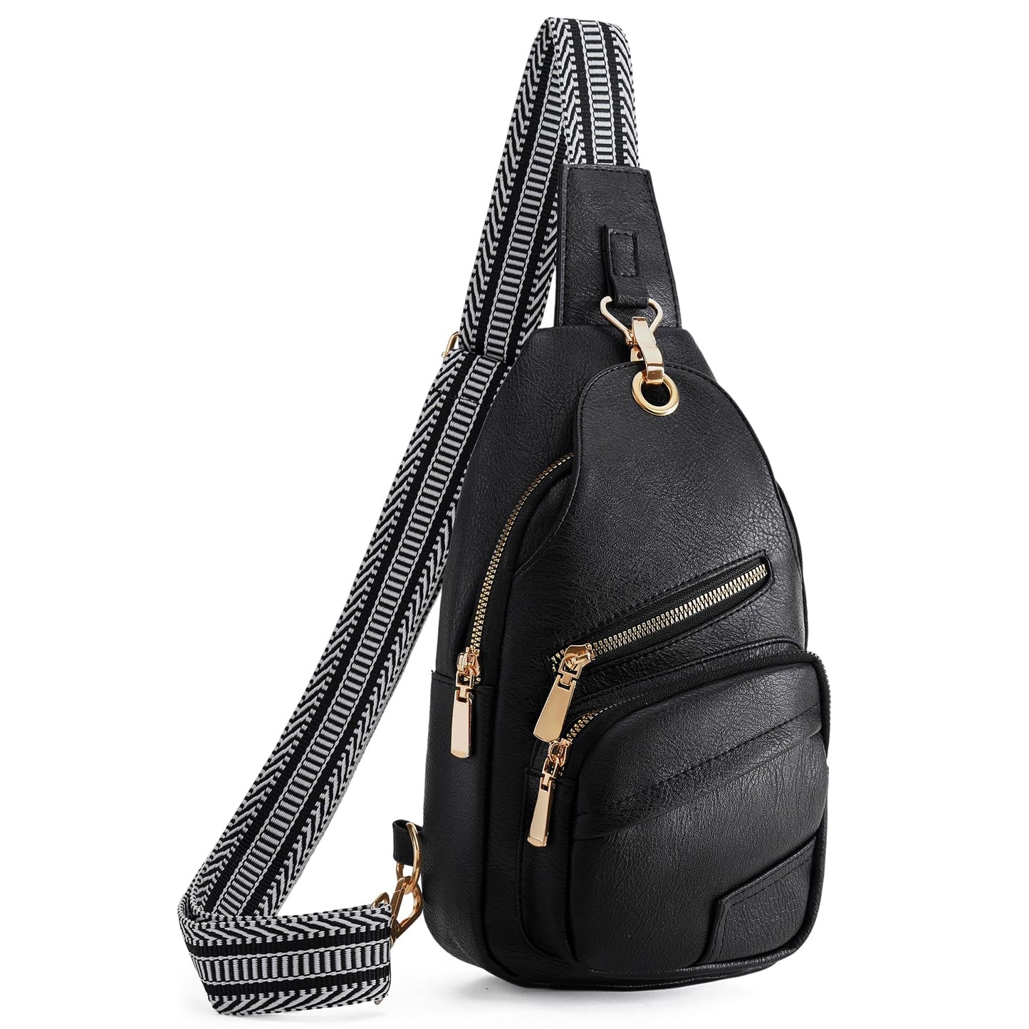 GOIACII Sling Bag for Women Anti Theft Cossbody Purse for Travel Fanny Packs Leather Black