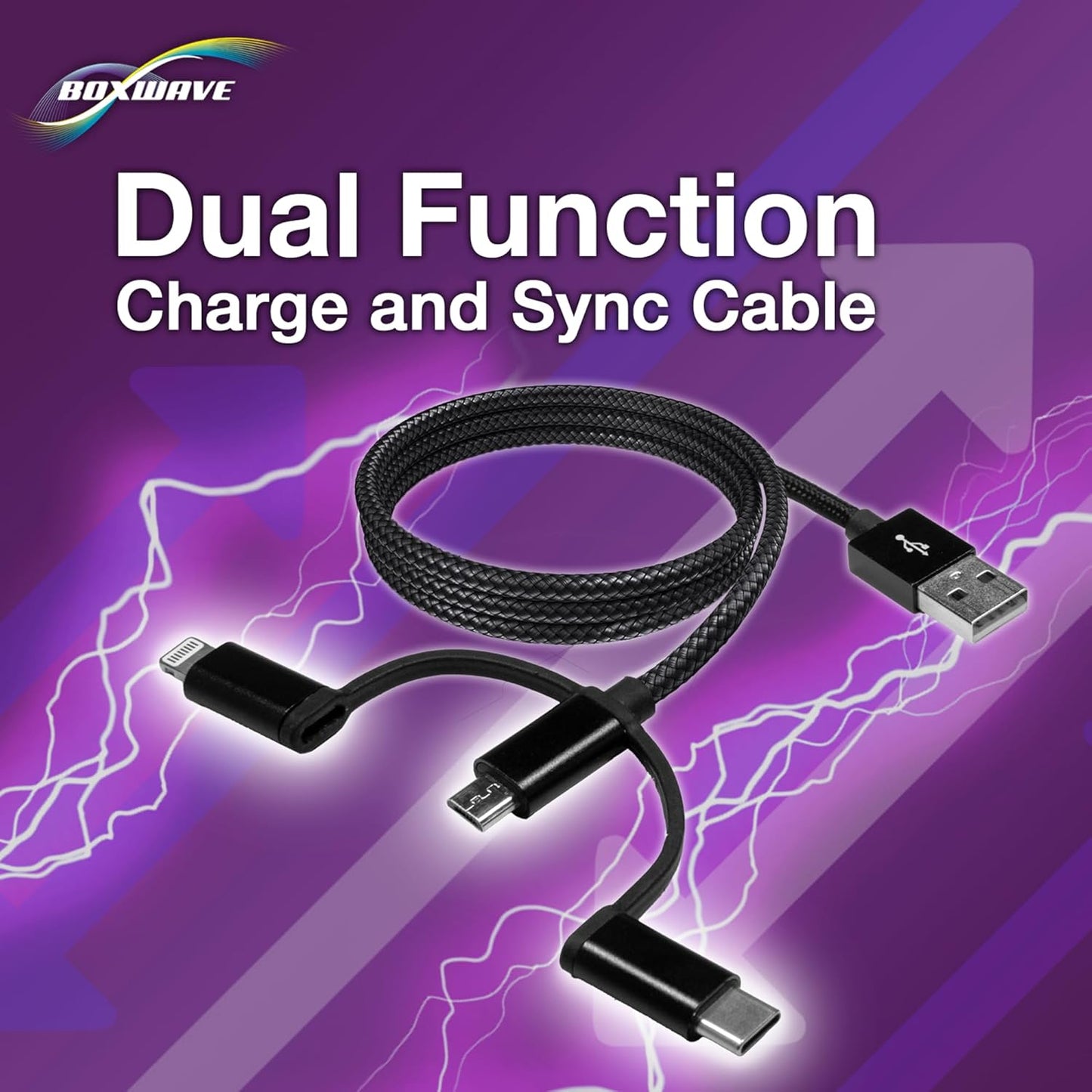 BoxWave D19 MP3 3-in-1 Cable Compatible with RUIZU Bluetooth Player - AllCharge Cable - Jet Black