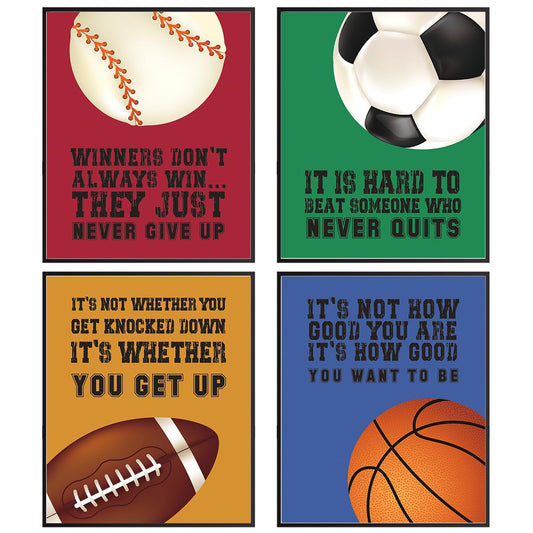 MTL HOE Inspirational Wall Art Posters Decor Print Of Boys Room Motivational Art Of Sports Positive Quotes Basketball Football Baseball Soccer Wall Decor For Boys Bedroom Playroom Classroom