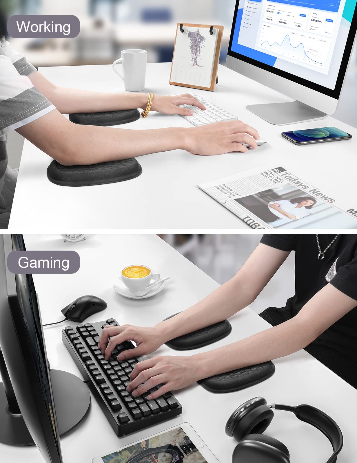 Vaydeer 2Pcs Cloud Elbow Pads, Desk Arm Rest Support, Soft Memory Foam Wrist Rest, Ergonomic Cushion Carpal Tunnel Pain Relief Gel Mouse Pillow for Computer Laptop Office Gaming Car Chair Accessory