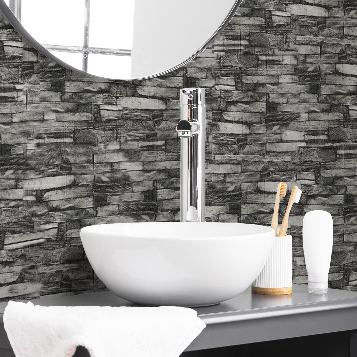 10PCS 3D Wall Panels Peel and Stick Foam, Self-Adhesive Decorative 3D Brick Wallpaper Wall Covering, Faux Stone Wall Panel Foam Brick for Living Room, Kitchen, Bathroom