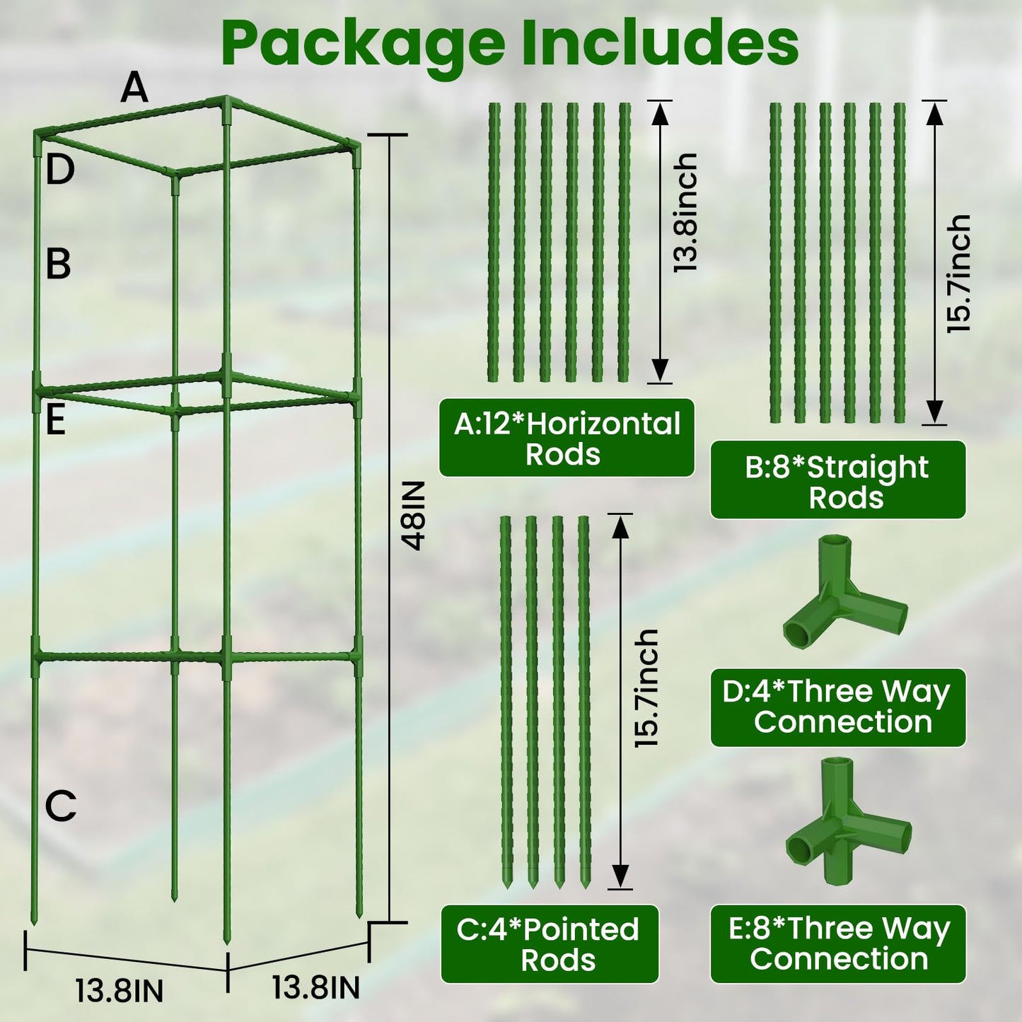 5 Pack Tomato Cages, 48'' Tall Tomato Plant Stakes Support for Raised Garden Bed Tomato, Square Trellis Cages for Garden Climbing Vegetables Flowers Fruits