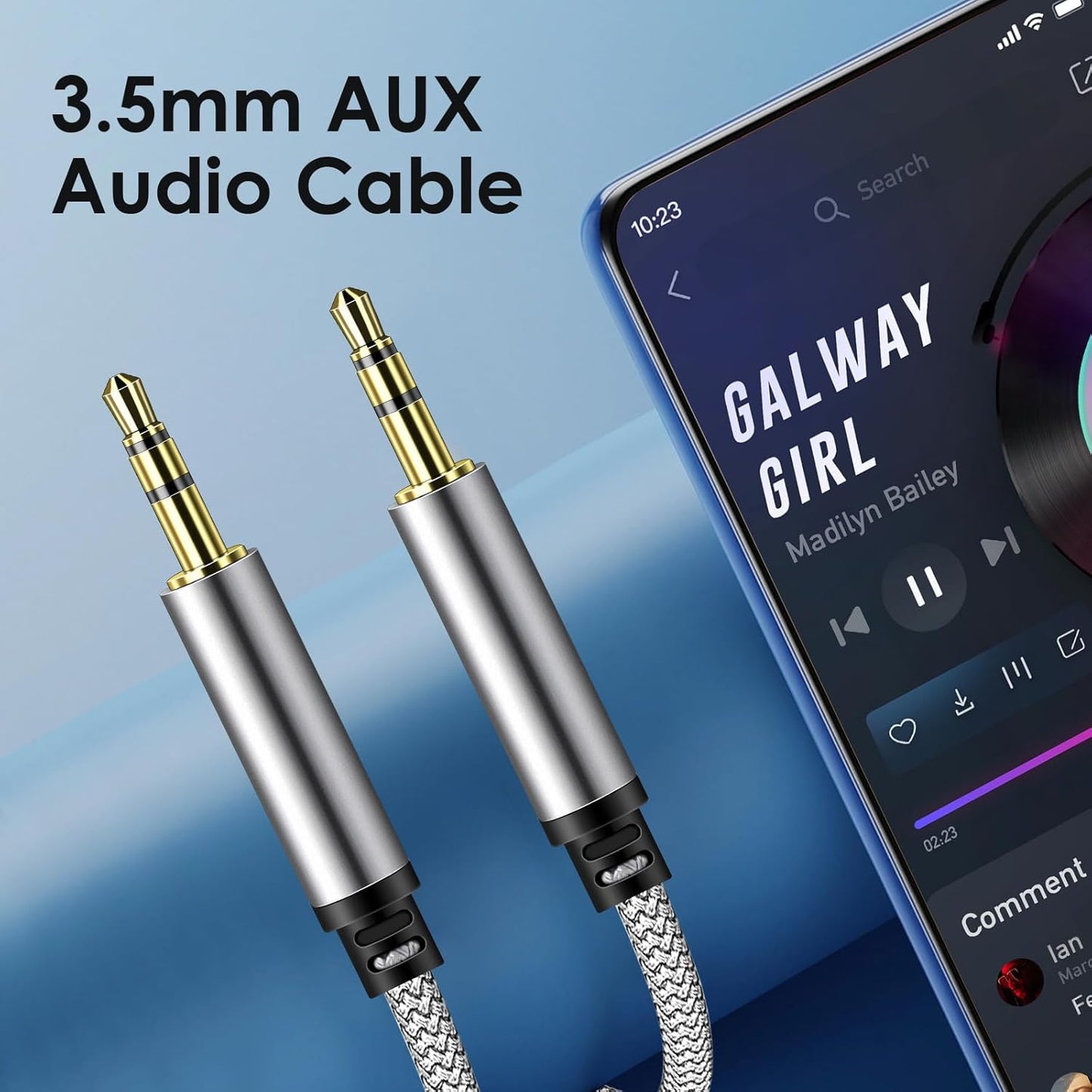 SAISN 3.5mm 2 Pack 1.5ft Audio Aux Cable - Nylon Braided Hi-Fi Stereo Audio TRS Cable for Car Home Stereos, Headphones