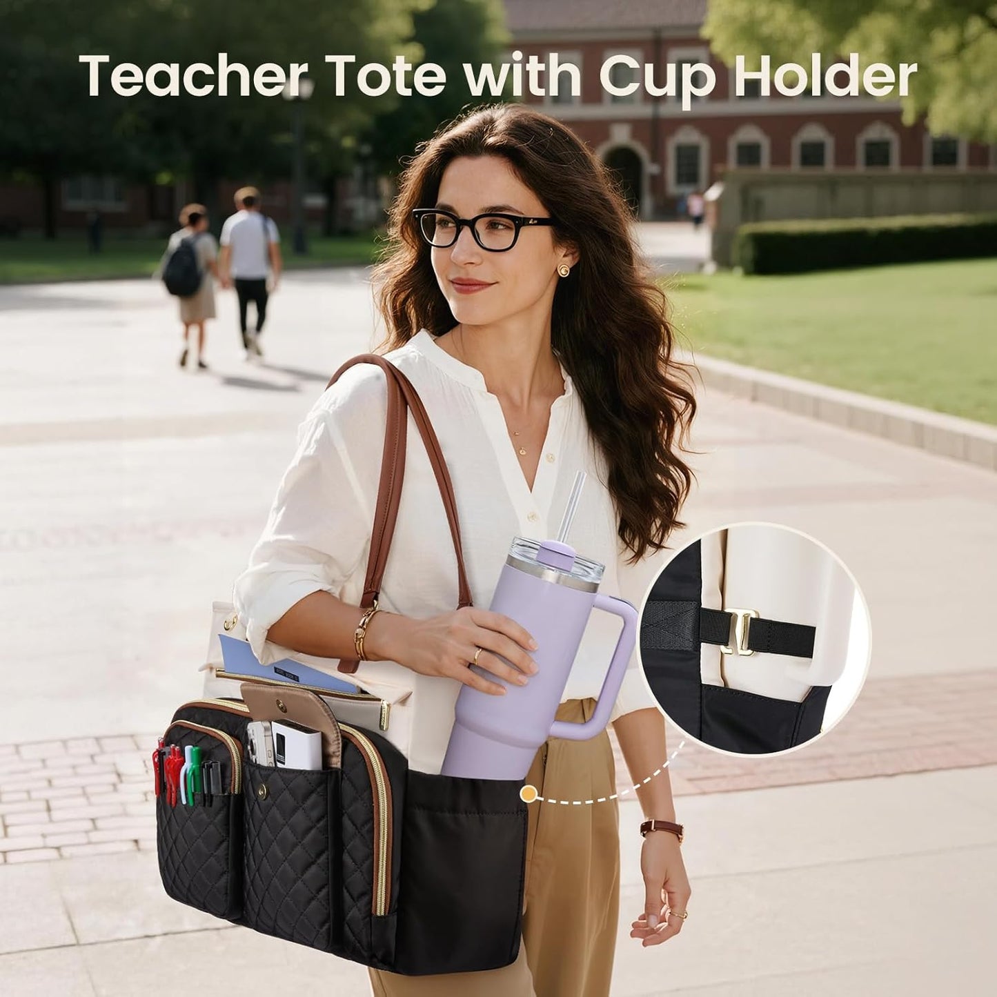 LOVEVOOK 15.6 Inch Teacher Tote Bag for Women Work, Laptop Bag with Large Cup Holder, Nurse Bag with Multi Pocket