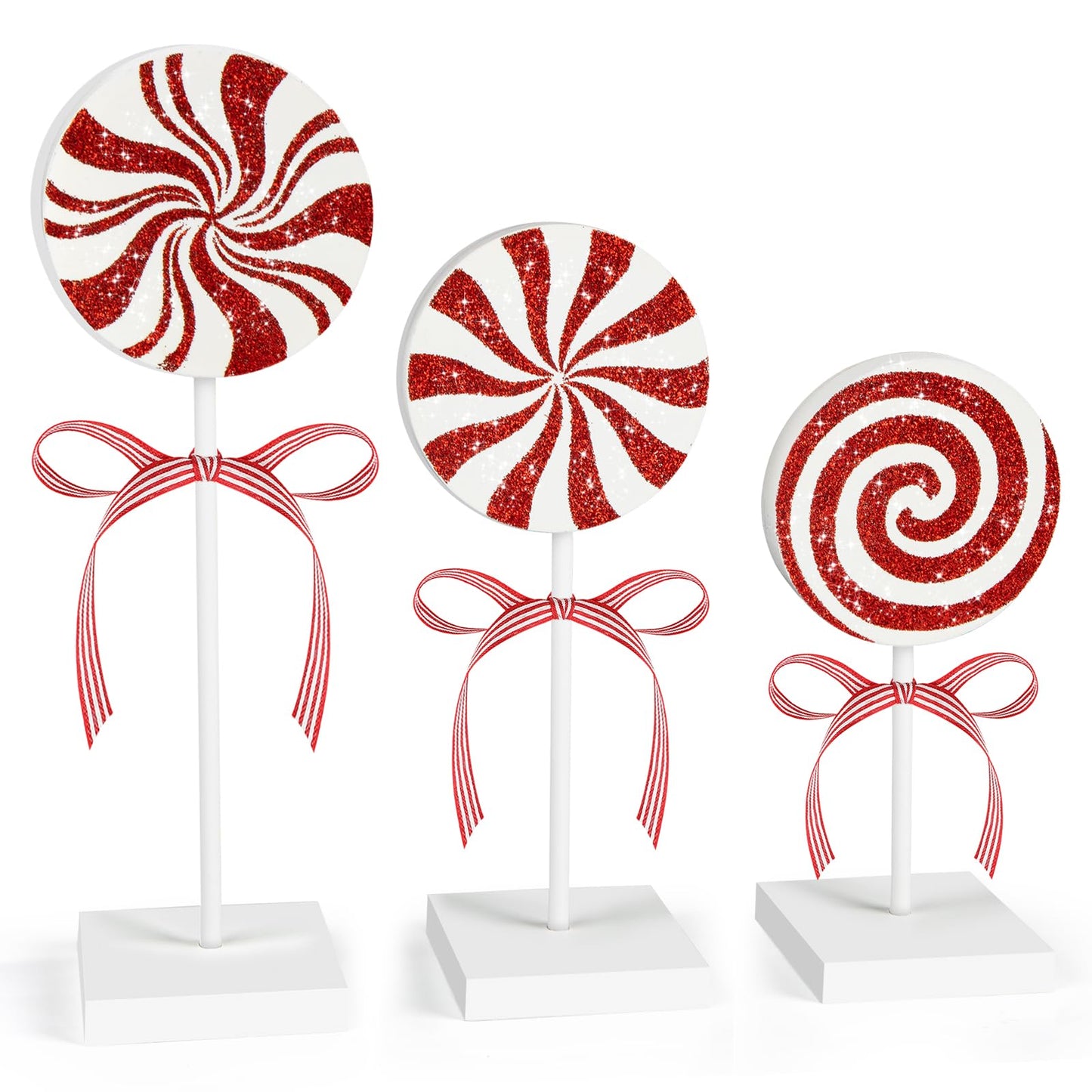 3 Pieces Christmas Table Decorations Wood Candy Set, Red Christmas Tiered Tray Decor,Rustic Candy Table Decorations for Home Tables(Cute)