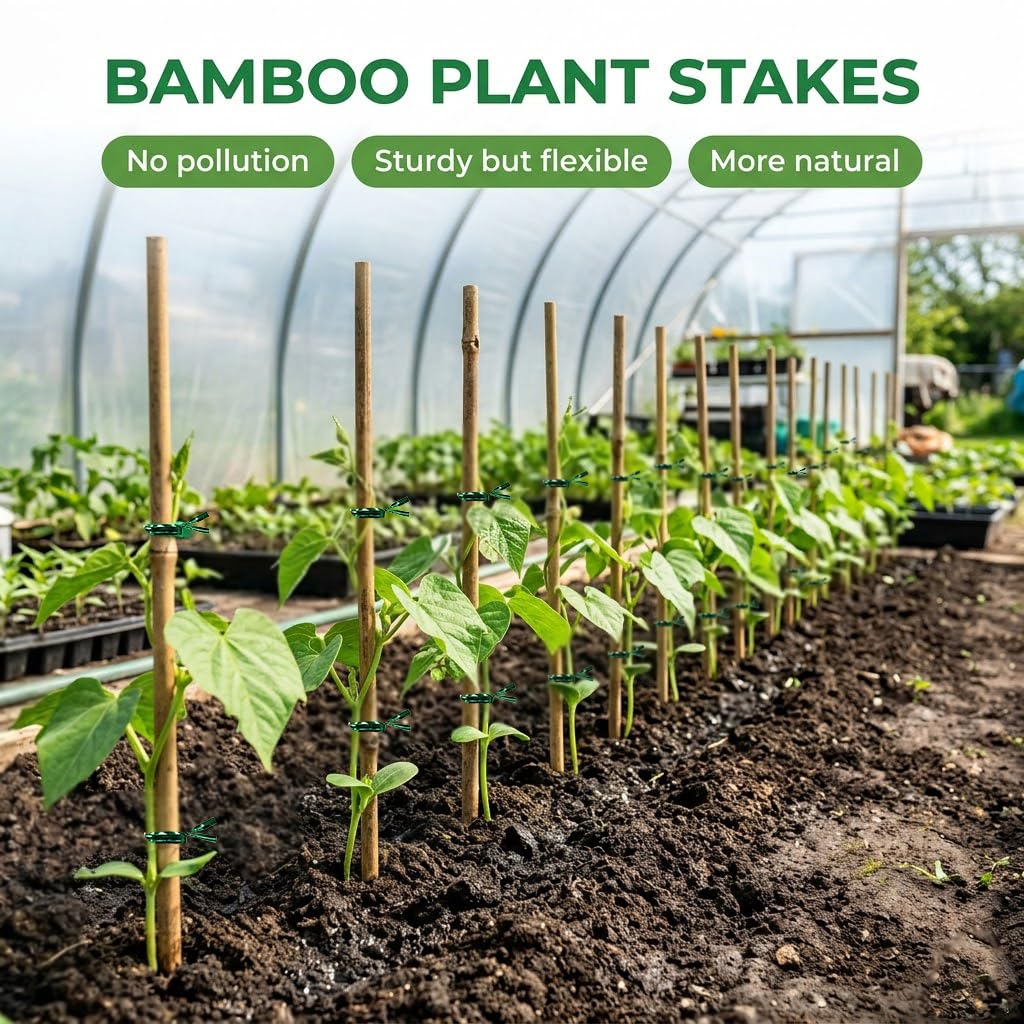 Plant Stakes Natural Bamboo Sticks - 35 Pcs Bamboo Garden Stakes for Plants 4 FT Plant Support Sticks with Twist Ties for Tomatoes Beans Flowers Indoor Outdoor Potted Climbing Plants